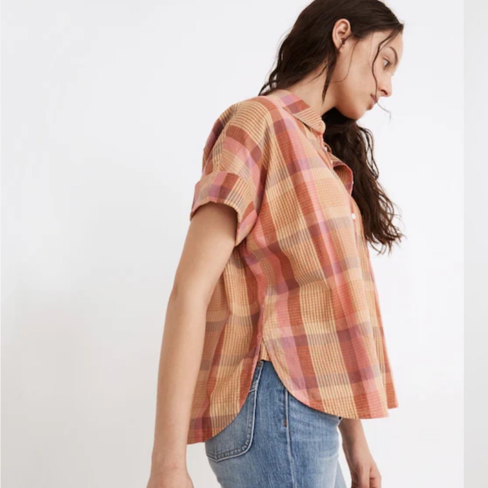 EUC Madewell Daily Shirt in Neon Madras Plaid - Picture 4 of 6